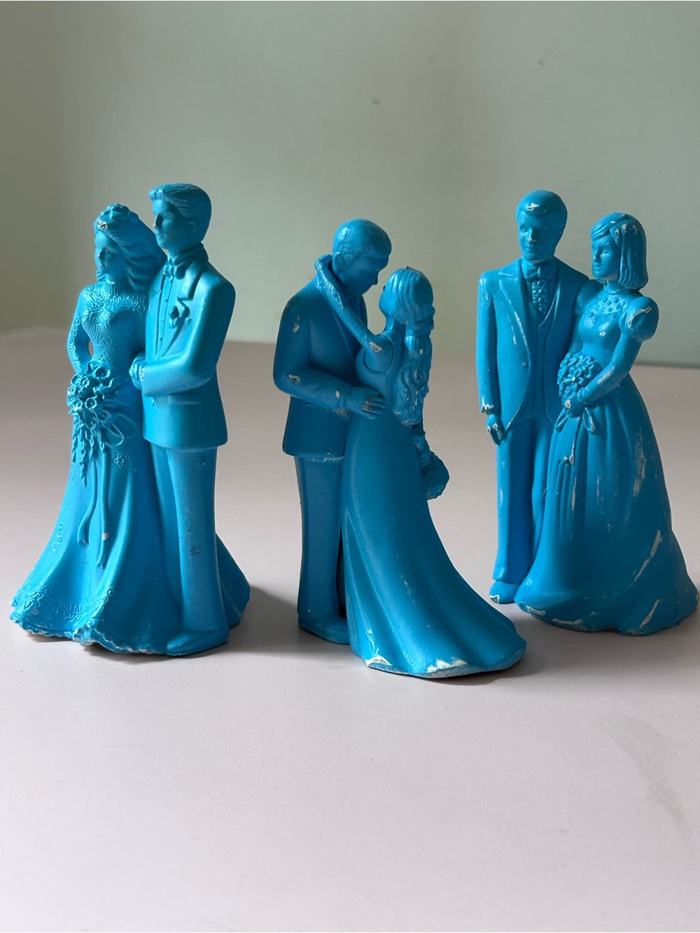 1980’s Kitschy Vintage Blue Wedding Couple Cake Toppers Bride Groom Figurine LOT